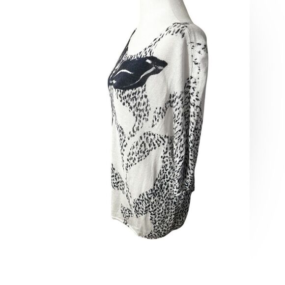 Nic + Zoe Linen Blend Sweater short sleeve white and blue flower large - Picture 4 of 12